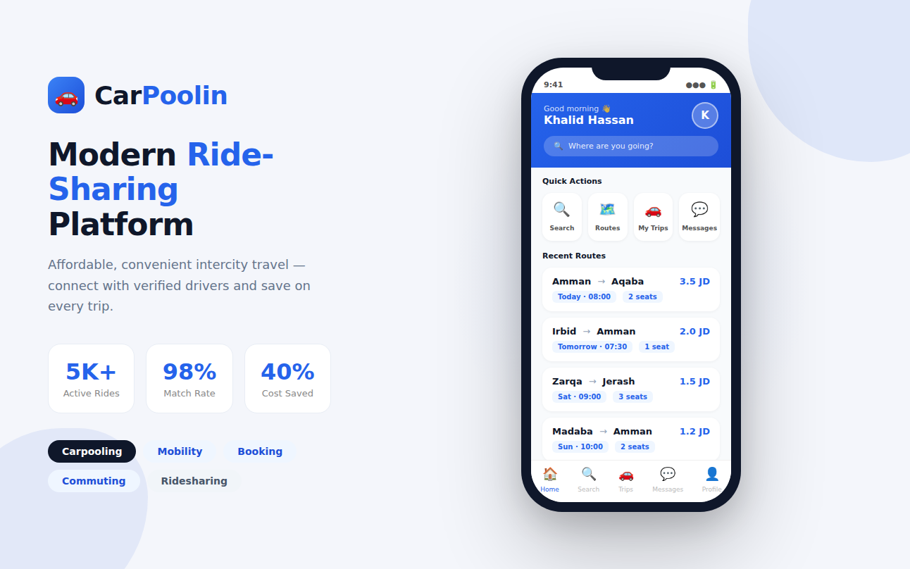 CarPoolin ride-sharing app showcase